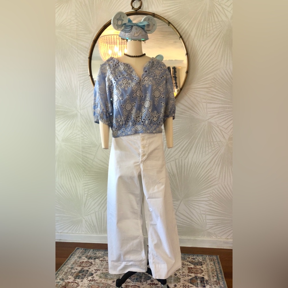 Anthropologie Pants, Blue Eyelet Top, Cinderella Ears, Disney Bounding OUTFIT